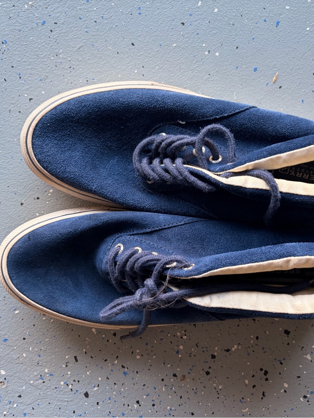 Sperry Men's Dark Navy Suede Boat Shoes with Cream Trim